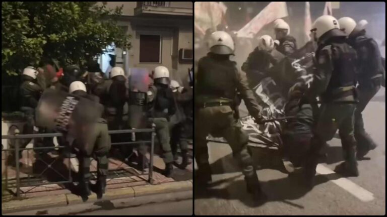 Εικόνες ντροπής: Ξύλο, χημικά και συλλήψεις από τα ΜΑΤ σε κινητοποίηση για την Παλαιστίνη